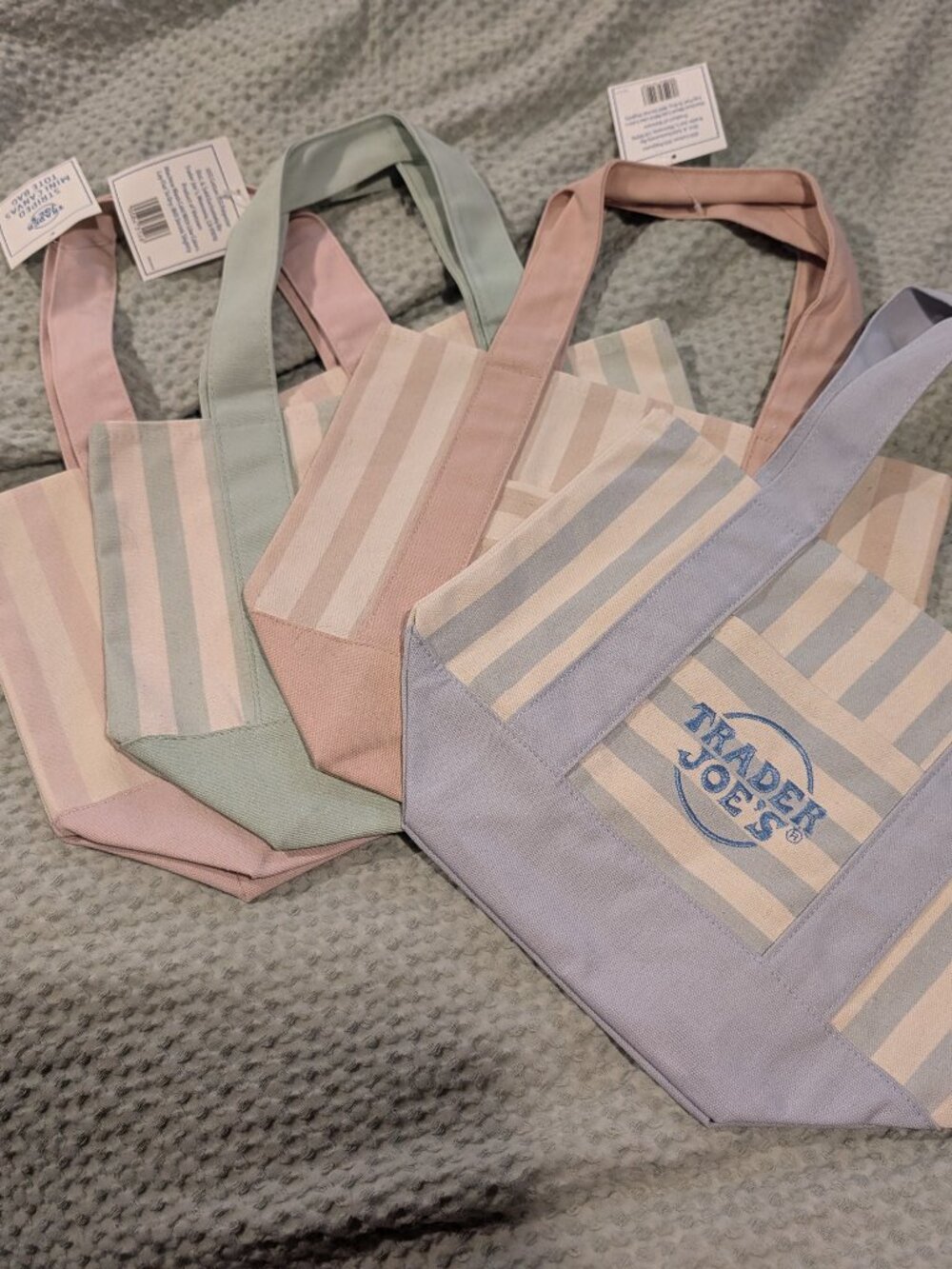 NWT Trader Joe's Mini Canvas Tote Bag Set (4) Pastel Colors Reusable Grocery Bag